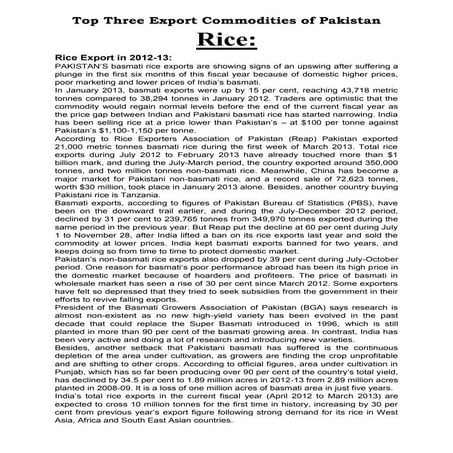 Top three export commodities of pakistan