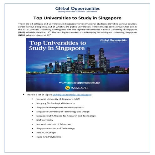 Top Universities to Study in Singapore