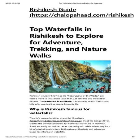 Thrilling Waterfalls in Rishikesh for Adventure Seekers | PDF