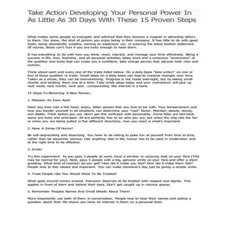 Take Action Developing Your Personal Power In As Little As 30 Days With These...