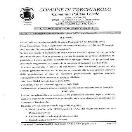 Torchiarolo divieto animali