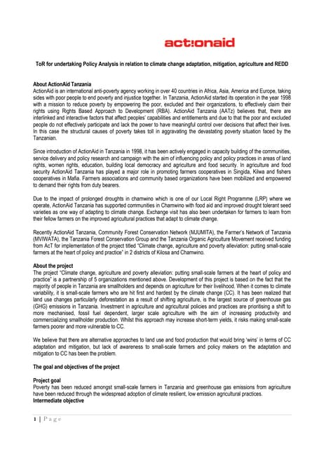 ToR for policy review for CCAP