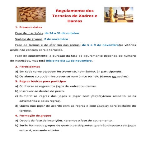 Regulamento - 1º Torneio Municipal de Xadrez by Prefeitura de Dom Silvério  - Issuu