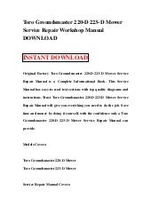 Toro Groundsmaster 220-D 223-D Mower Service Repair Workshop Manual D…