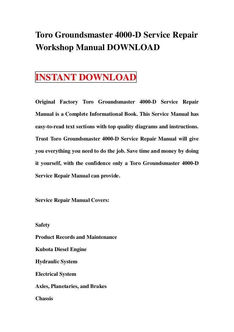 Toro Groundsmaster 4000-D Service Repair Workshop Manual DOWNLOAD