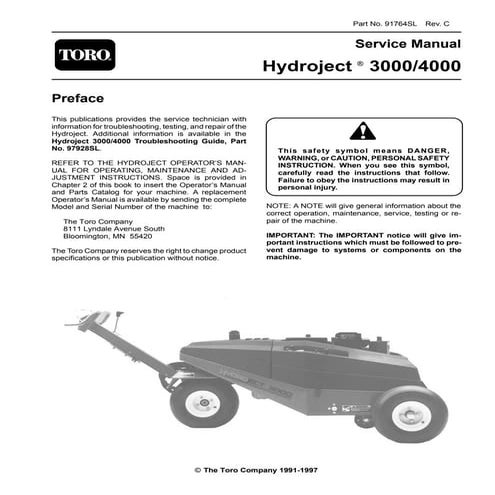 Toro hydroject 4000 service repair manual