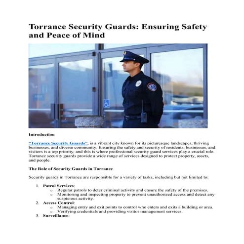 Torrance Security Guards: Ensuring Safety and Peace of Mind