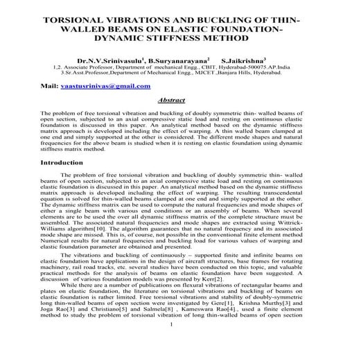 Torsional vibrations and buckling of thin WALLED BEAMS