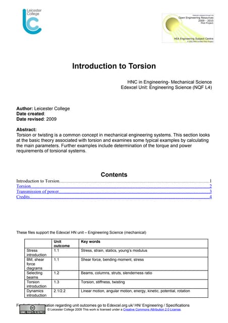 TORSION (MECHANICS OF SOLIDS) | PPTX