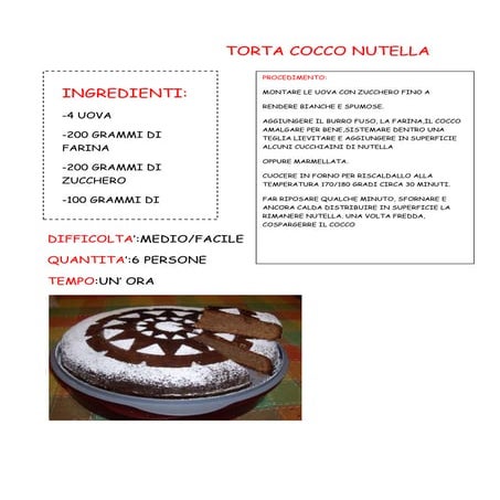 Torta cocco nutella