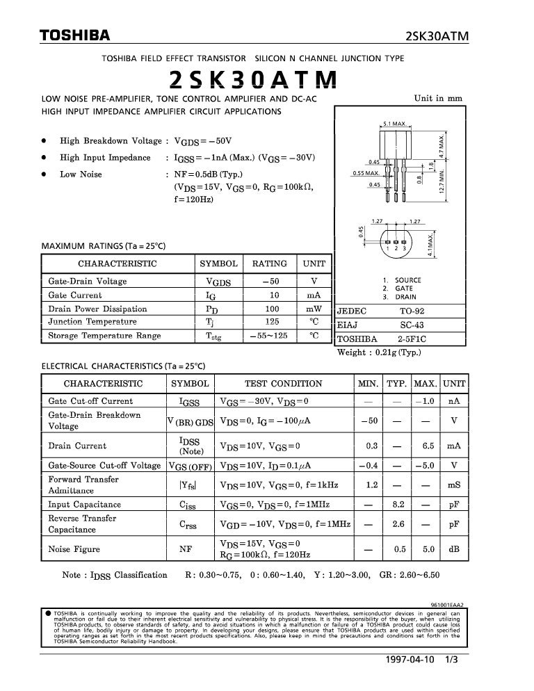 Toshiba 2 sk30adatasheet