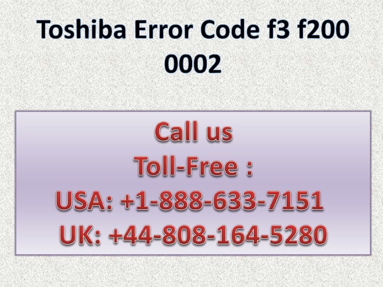 Toshiba laptop error code f3 f200002