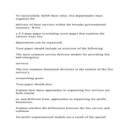 To successfully fulfill their roles, fire departments must organize | PDF