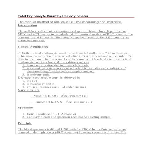 Total Erythrocyte Count By Hemocytometer