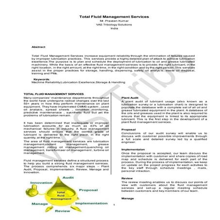 Total Fluid Management(TFM) Services