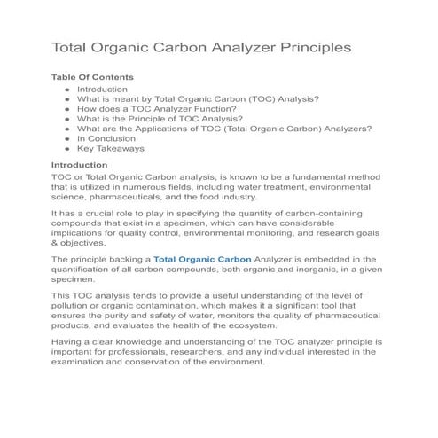 Total Organic Carbon Analyzer Principles