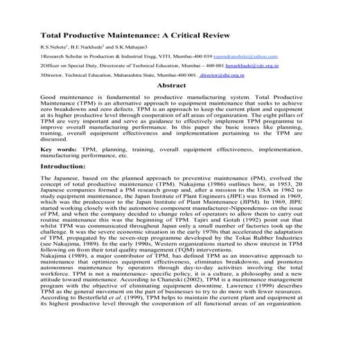 Total productive Maintenance Review | PDF