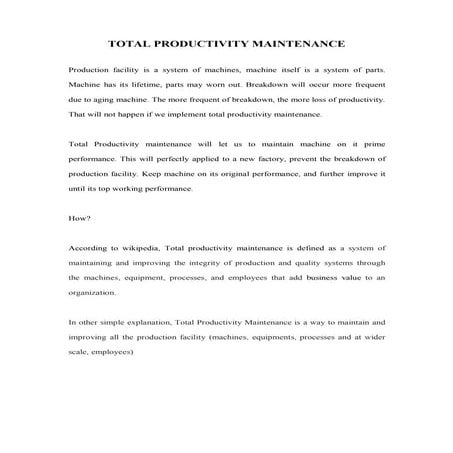 Total productivity maintenance
