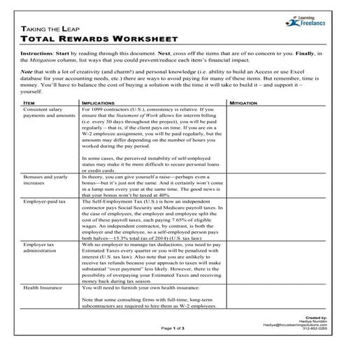 Total Rewards Worksheet | PDF