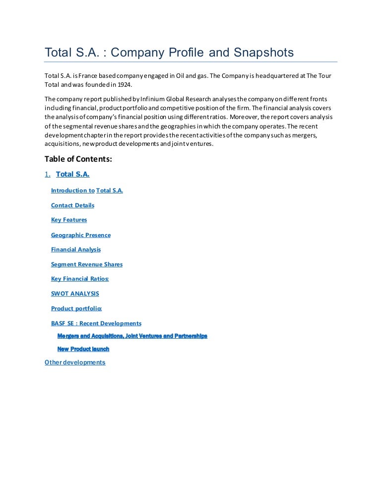 Total S.A. Company Profile and Snapshots