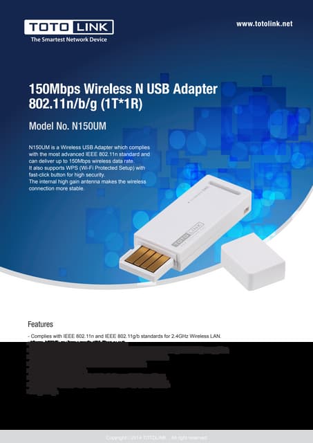 Totolink 150 mbps Wireless Mini USB Adapter N150USM