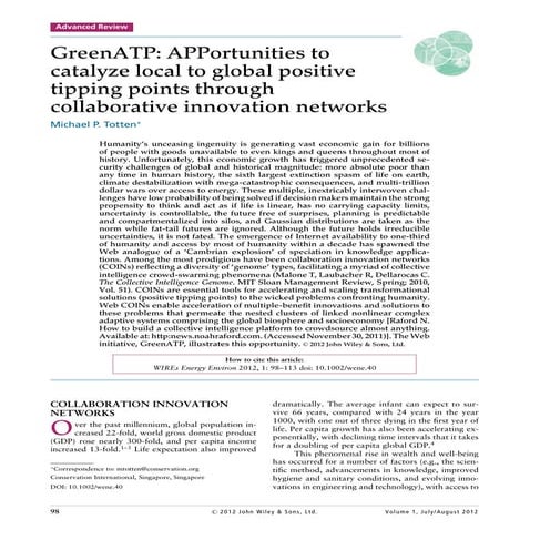 Michael P Totten GreenATP: APPortunities to catalyze local to global positive...