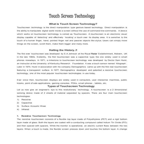 Touch screen-technology-article