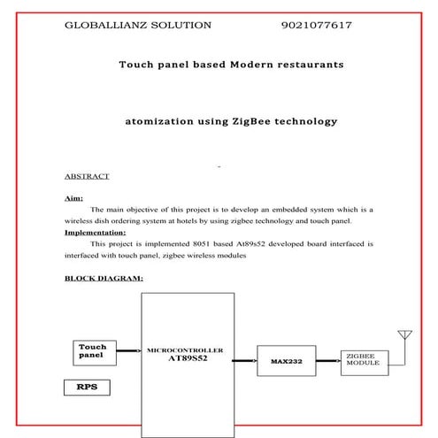 Touch panel based modern restaurants atomization using zigbee technology