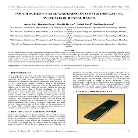 Touch screen based ordering system &amp; displaying system for restaurants