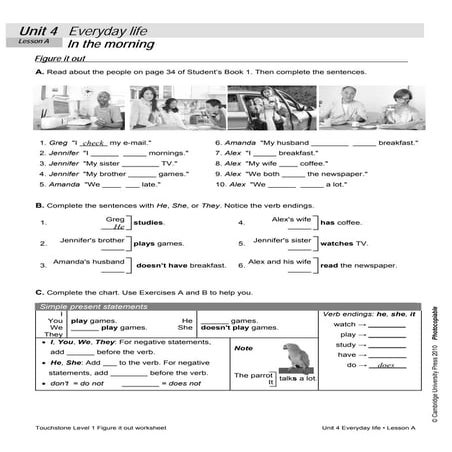 Touchstone 1-beginning-unit4-lesson-a-b-worksheet