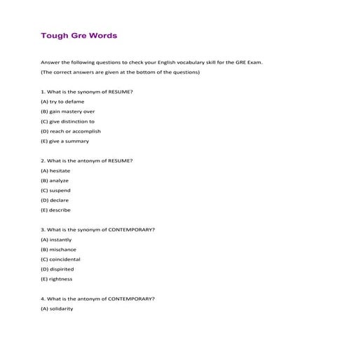 Tough Gre Words