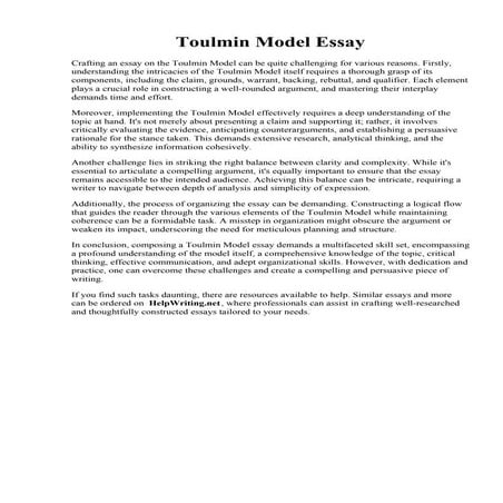 Toulmin Model Essay. 013 Toulmin Essay Example  Thatsnotus