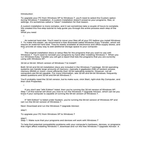 To upgrade your pc from windows xp to windows 7