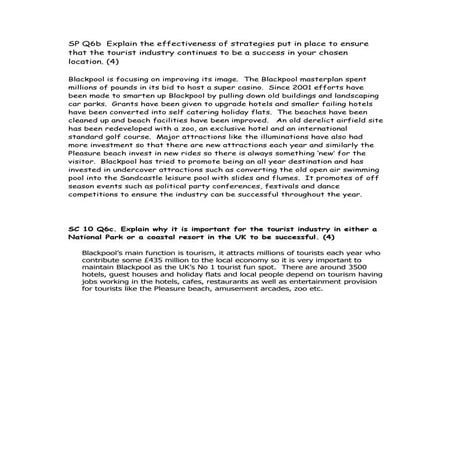 Tourism model answers