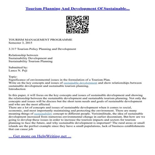 Tourism Planning And Development Of Sustainable...