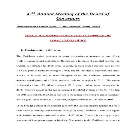 Tourism Reform in the Caribbean- The Jamaican Experience