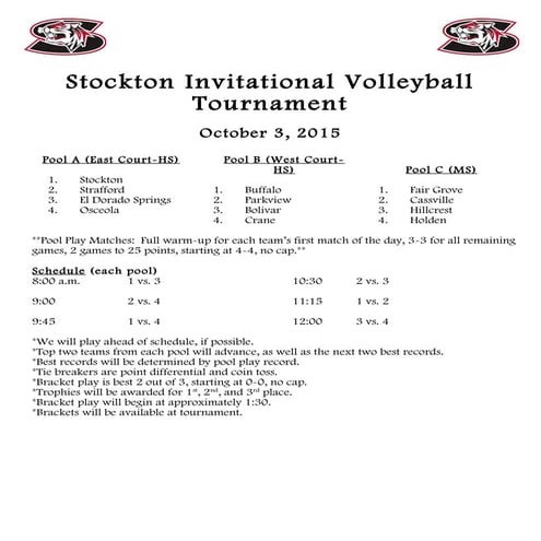 Stockton Tournament Schedule 2015