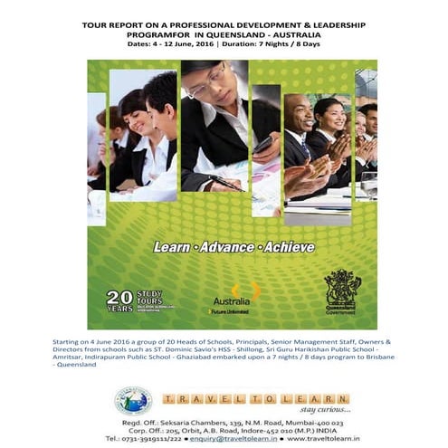 TOUR REPORT ON A PROFESSIONAL DEVELOPMENT & LEADERSHIP PROGRAMFOR  IN QUEENSL...