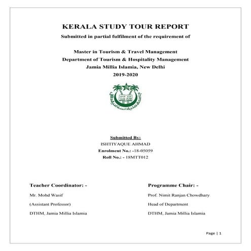 KERALA STUDY TOUR REPORT FOR TOURISM STUDENT