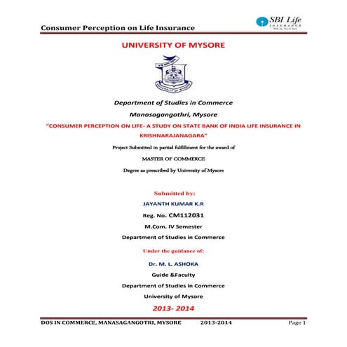 Consumer Perception on Life Insurance with refrence to State Bank of India Li...