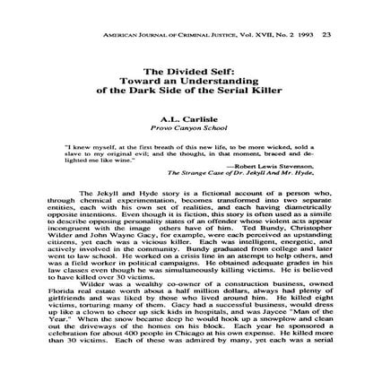 Toward an understanding of the dark side of the serial killer