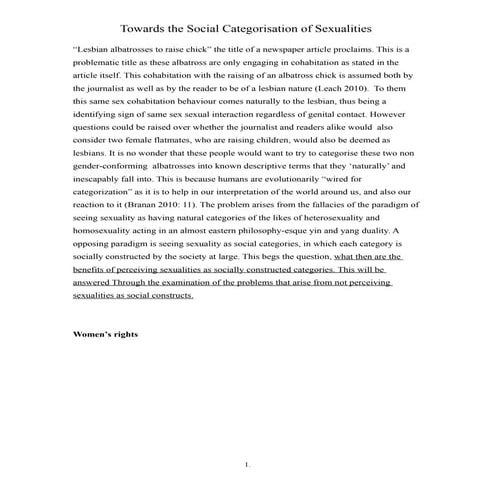 Towards The  Social  Categorisation Of  Sexualities
