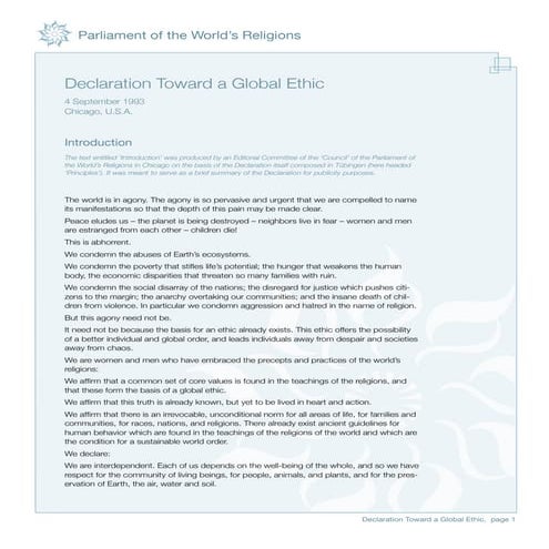 Towards a global ethic   parliament of world religions