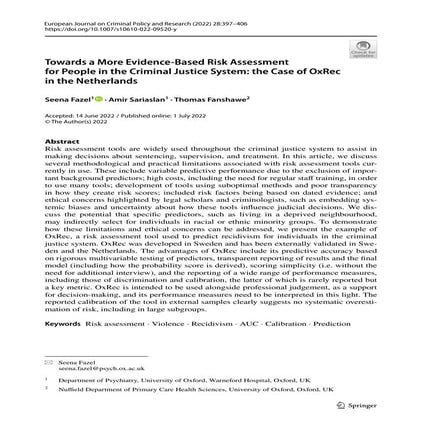 Advancing Evidence-Based Risk Assessment in Criminal Justice: The OxRec ...