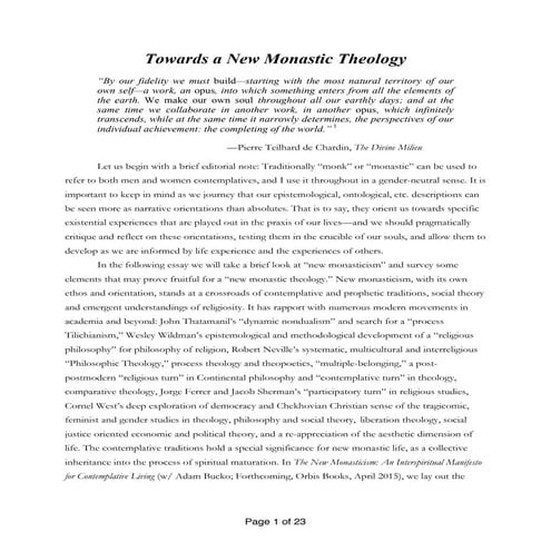 Towards a New Monastic Theology