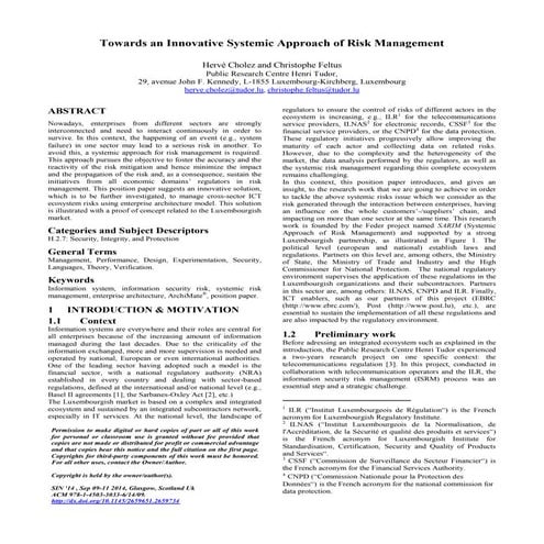 Towards an innovative systemic approach of risk management