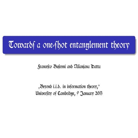 Towards a one shot entanglement theory