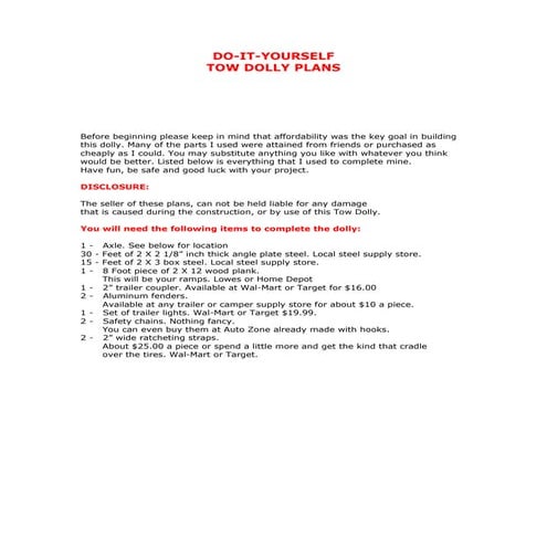 Tow dolly plans