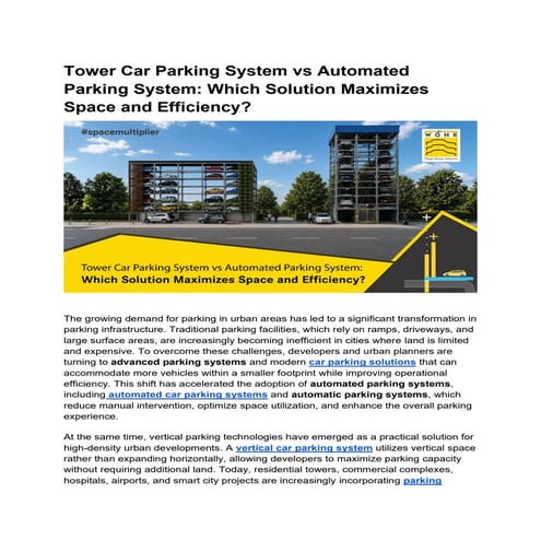 Tower Car Parking System vs Automated Parking System- Which Solution ...