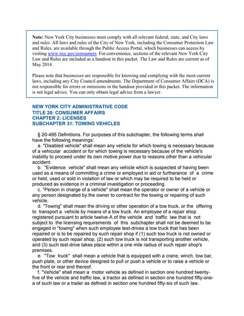 Towing in NYC Laws and Rules 